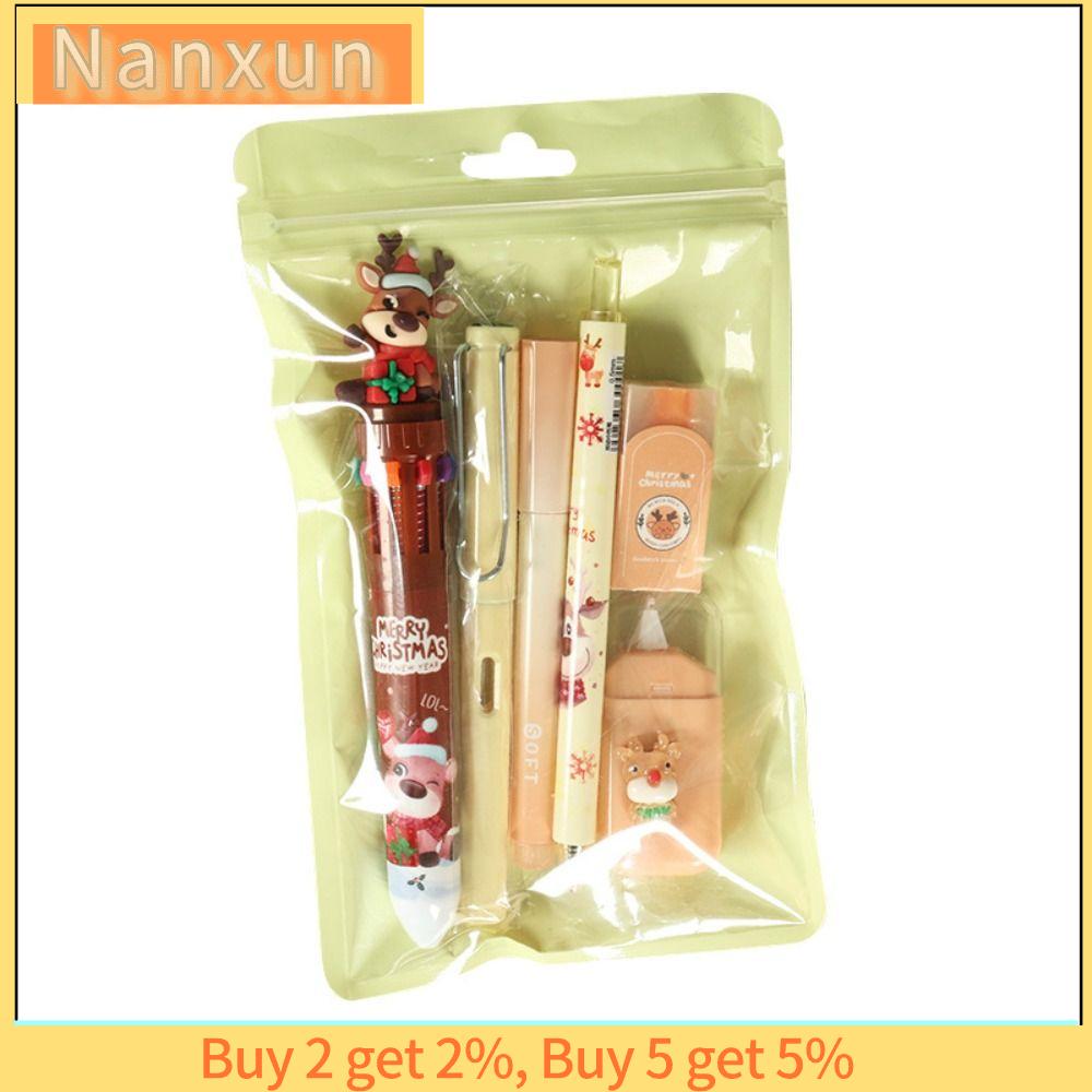 NWSJ Thiết kế tuần lộc Giáng sinh Bộ văn phòng phẩm Di động 6 trong 1 Bút bi Bền bỉ Bút Gel Quà tặng cho sinh viên