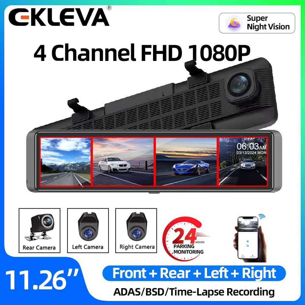 EKLEVA Dashcam Mobil 4 Kamera 11.26 Inci 4K UHD Layar Sentuh DVR Mobil ADAS BSD Support Android IOS Harga 1,539,300 rupiah*Gratis Ongkir