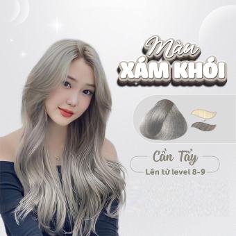 Thuốc nhuộm tóc màu tóc màu xám khói, xám chì, cần tẩy tóc - lên từ nền tóc vàng sáng