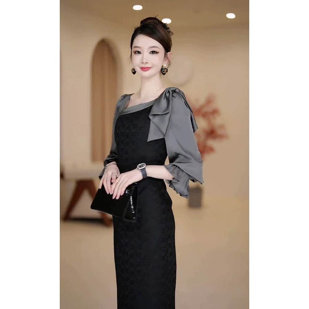 Mimi bigsize váy bigsize cổ lệch xẻ tà 362