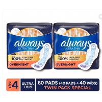 [Authentic US] Always Ultra Thin Overnight Pads with Flexi-Wings Size Rapid Dry 40 / 80 Pads