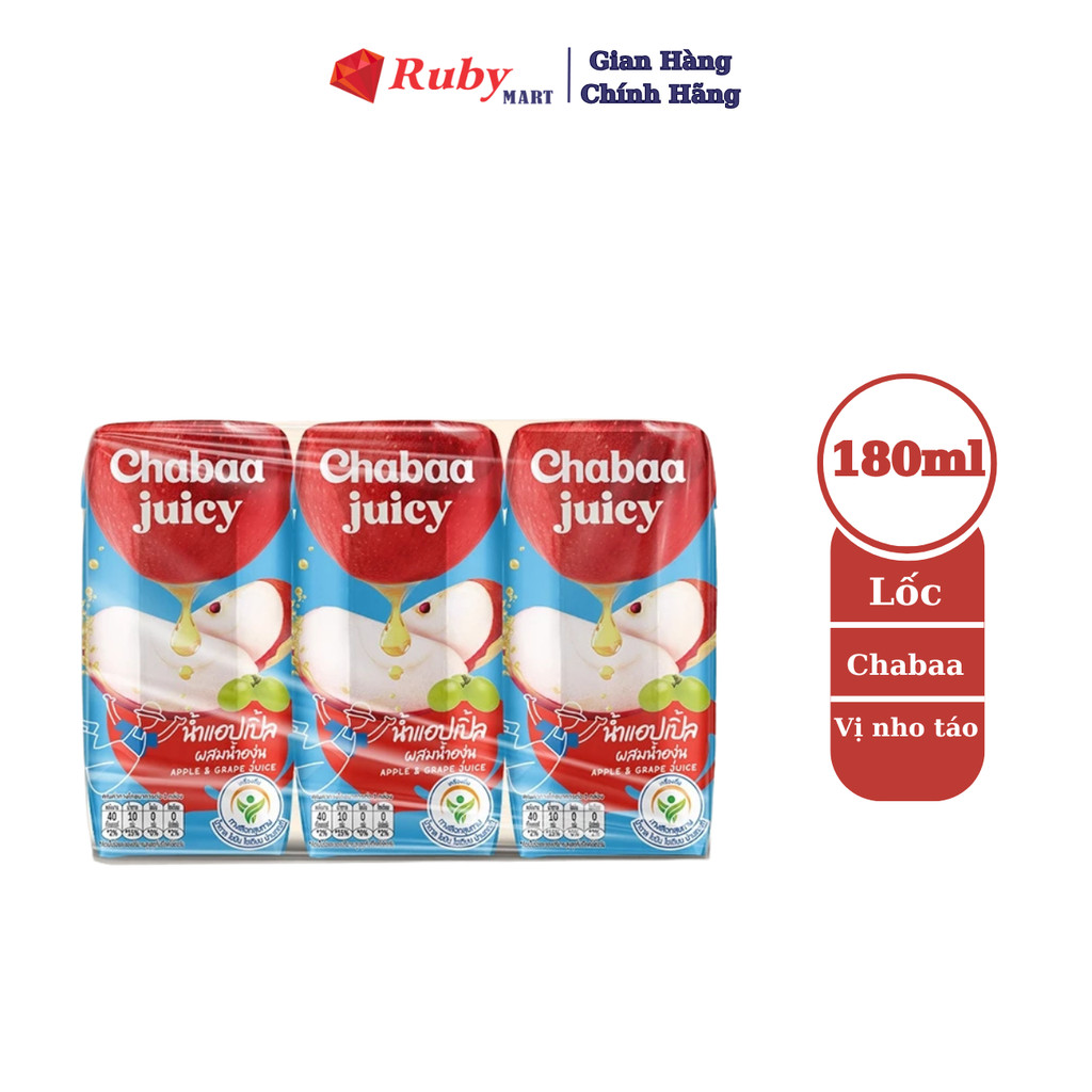Lốc Nước Ép Táo Đỏ Và Nho Chabaa Juicy 3 Hộp x 180ml