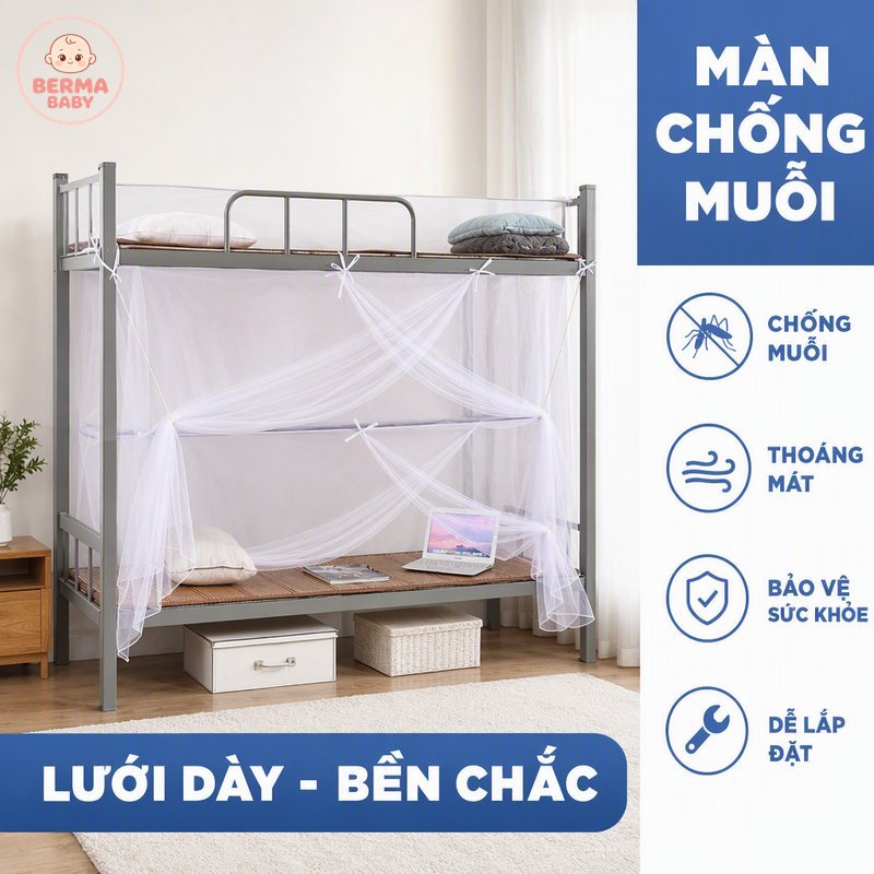 BERMA BABY màn tuyn chống muỗi giường tầng lưới mịn chống bụi thông thoáng khóa kéo lắp nhanh ký túc xá