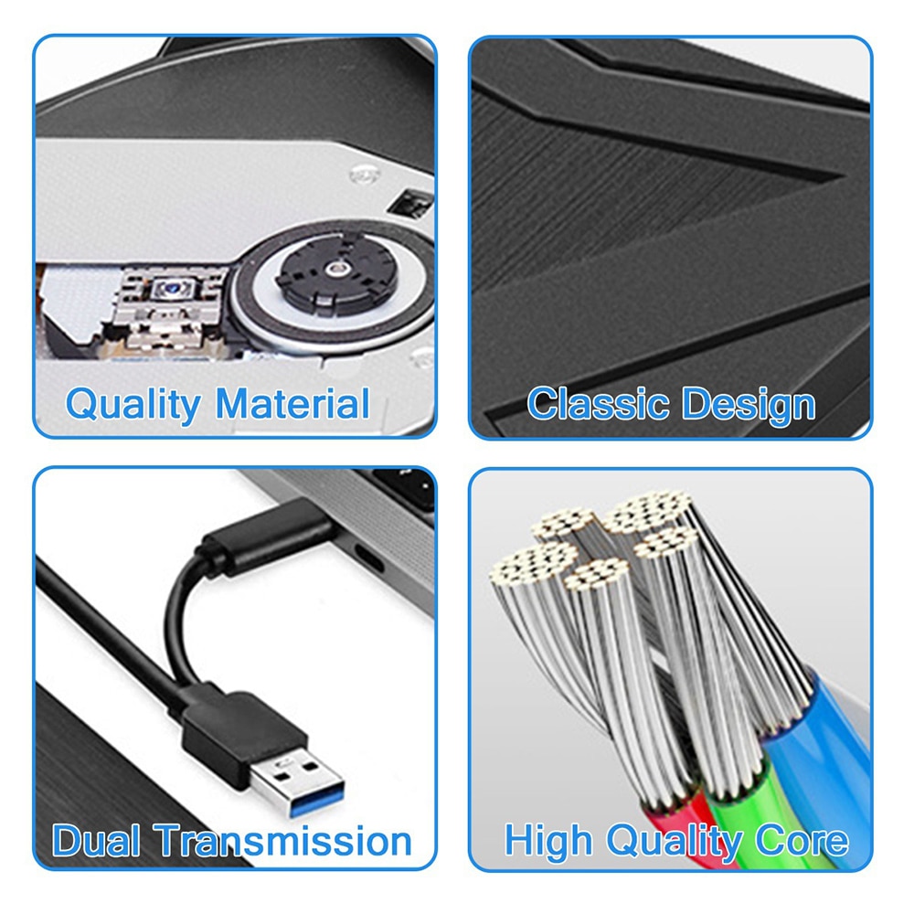 USB cắm ngoài 3.0/Type-C DVD RW CD Ổ đĩa quang CD/DVD-ROM CD-RW Máy nghe nhạc Burner Writer xách tay Reader Recorder cho Mac Máy Tính Xách Tay PC