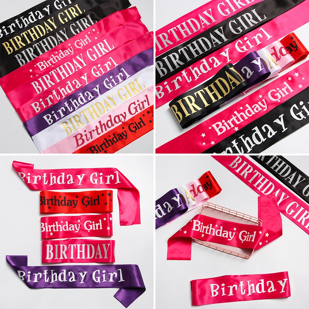 XIANT06969 Multicolor Glitter Happy Birthday Gifts Birthday Girl Ribbons Satin Sash Shoulder Girdle