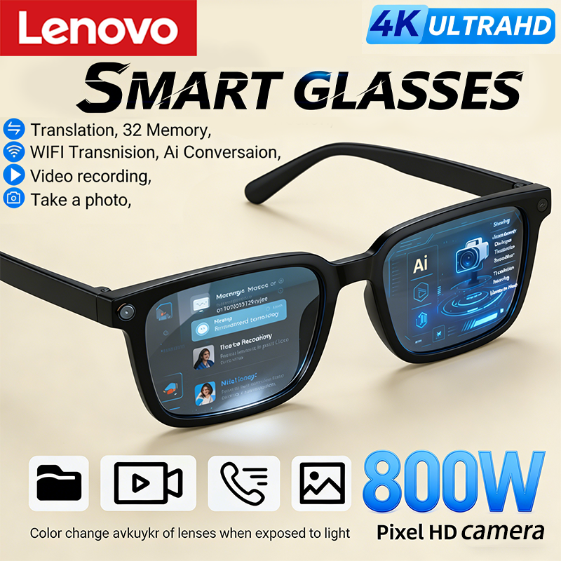Lenovo AI Smart Glasses AI Translation 8MP HD Camera 4K Take Photos Shooting Image Bluetooth Call Recording Music Smart Sunglasses 2026 New