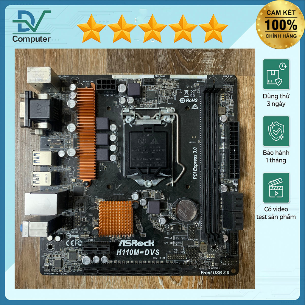Manboard H110 DVS form nhỏ DVI VGA ASRock đẹp BH 1 tháng