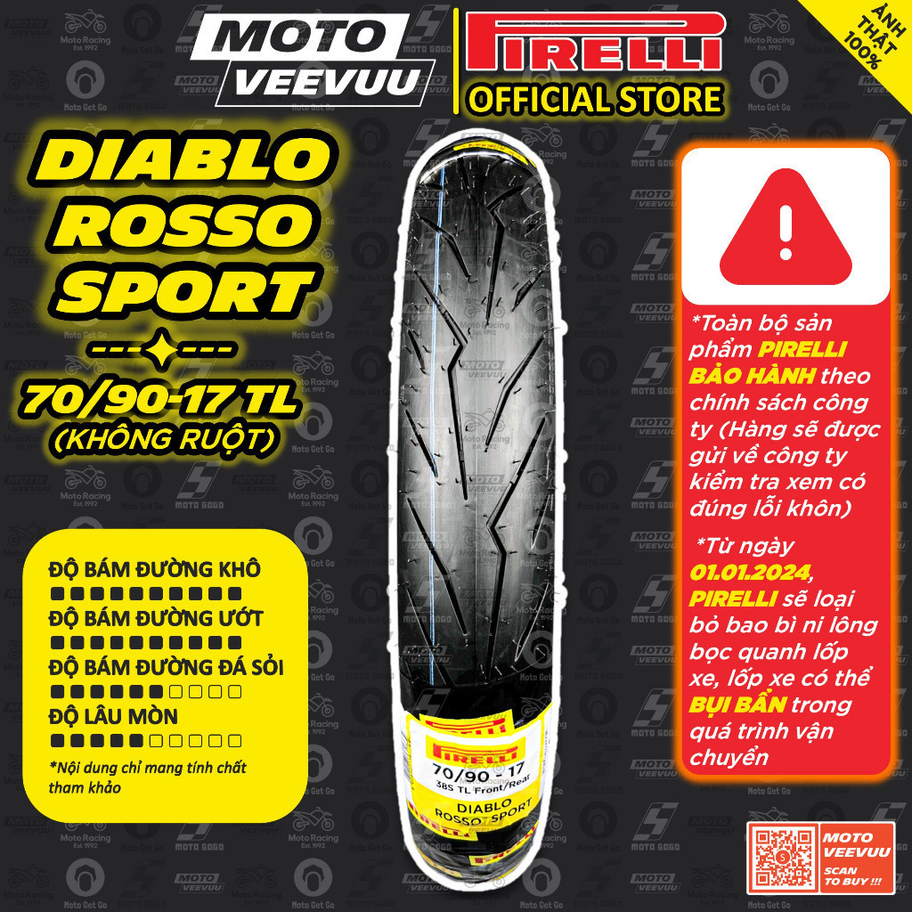 [MTVV] Vỏ lốp xe máy PIRELLI Diablo Rosso Sport đủ size xe ga xe số 60 70 80 90 100 110 120 130 140 