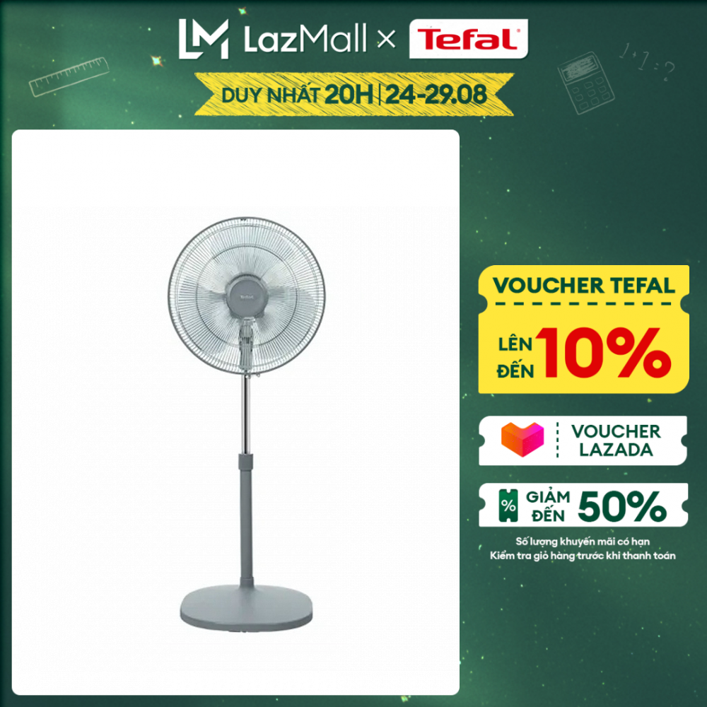 Quạt đứng Tefal Essential VH441790, màu xám- Gian hàng chính hãng bảo hành 2 năm