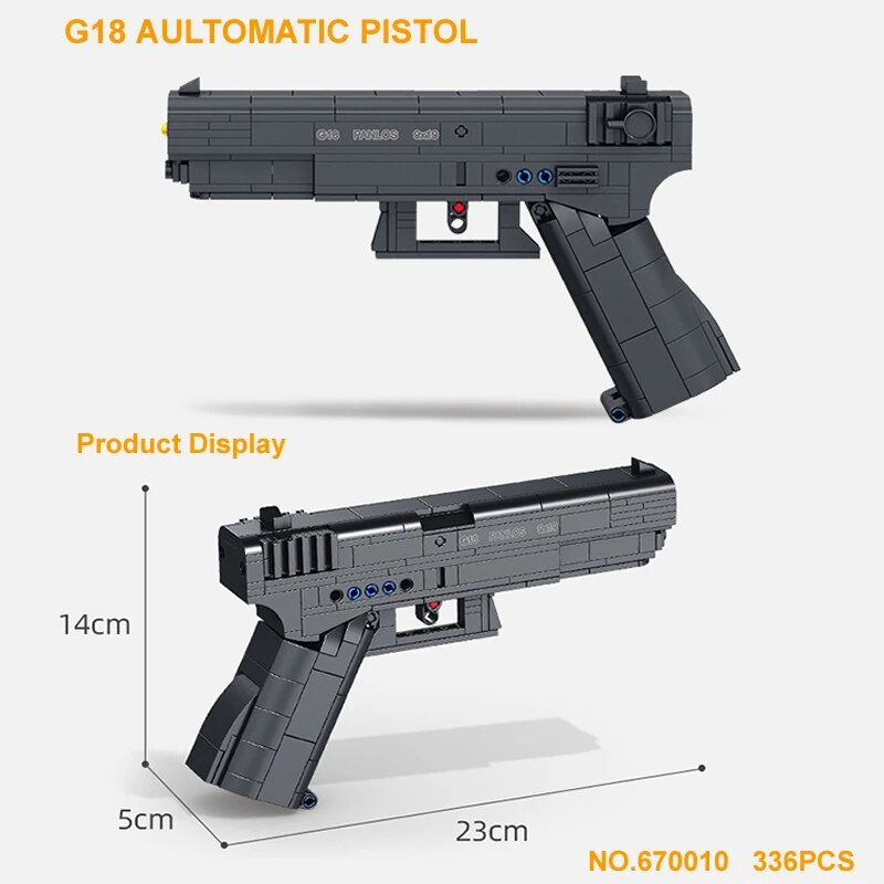 Compatible with LEGO 336PCS Thế chiến II vũ khí quân sự súng G18 súng lục tự động khối xây dựng mô hình có thể bắn đạn kit quân đội moc gạch đồ chơi cho trẻ em trai quà tặng