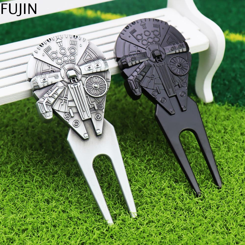 FUJIN Tàu vũ trụ Gậy Golf màu xanh lá cây Hợp kim kẽm Từ tính Nĩa divot Dụng cụ làm sạch rãnh Đa chức năng Bút đánh dấu bóng golf DỌN DẸP bãi cỏ
