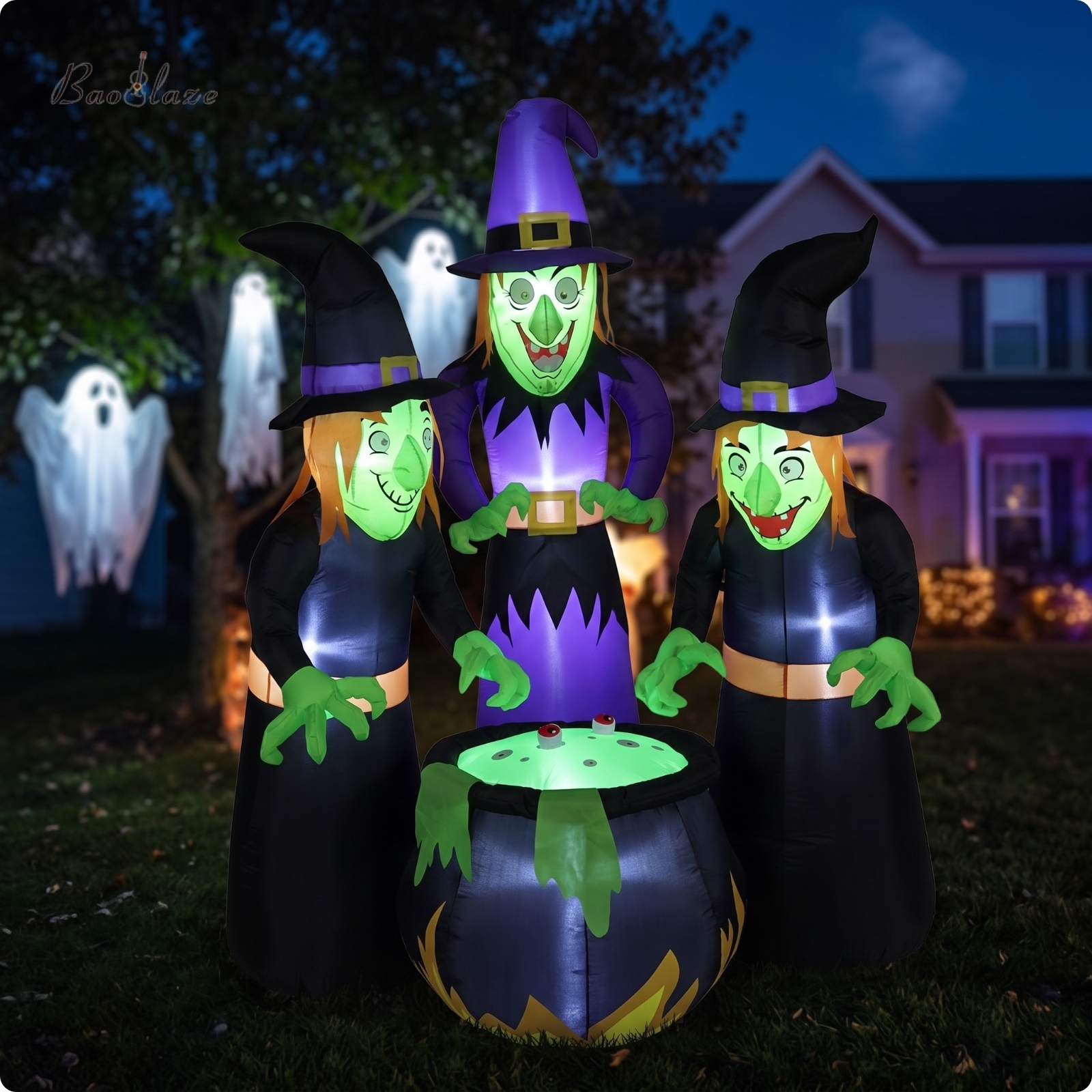 Baoblaze Outdoor Three Witch Around Pot Inflatable Inflate Inflatable Witches with Pot Scary Yard Decor Spooky for Families ราคา 7,869 บาท*ส่งฟรี