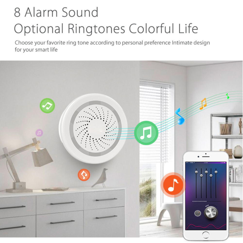 Phong cách EL💞Wifi Cảm biến nhiệt độ và độ ẩm điện thoại thông minh từ xa liên kết âm thanh và ánh sáng báo động báo động USB trắng [hàng tồn kho]