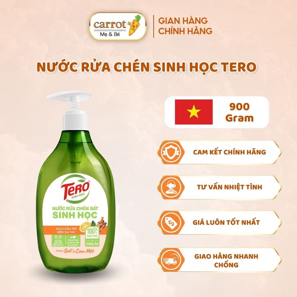 Nước Rửa Chén Sinh Học Tero Hương Dưa Hoàng Kim 900G Mùi Hương Quế Cam