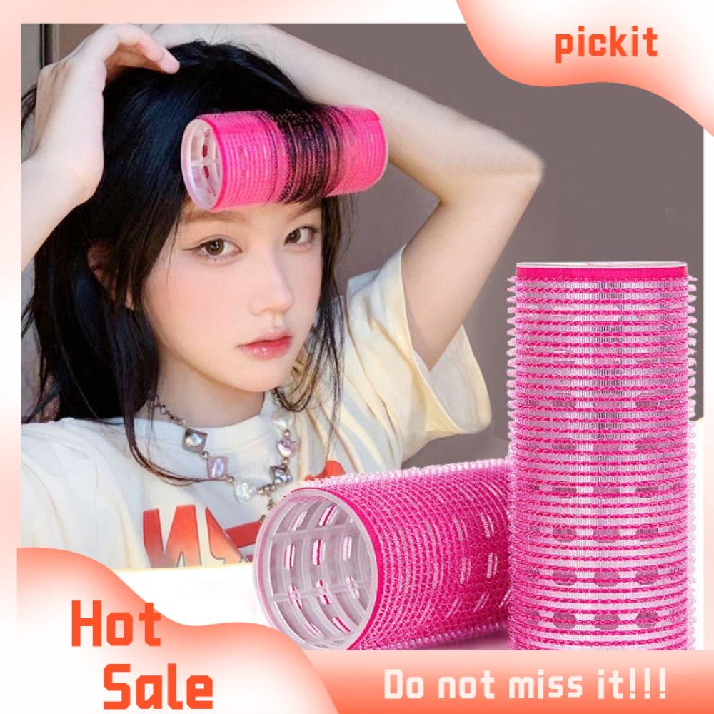 PICKIT Tự dính Con lăn uốn tóc mái bằng hơi Màu hồng Bang Volume Dụng cụ uốn tóc không cần nhiệt Tóc mái tám nhân vật Làm tóc Con lăn uốn