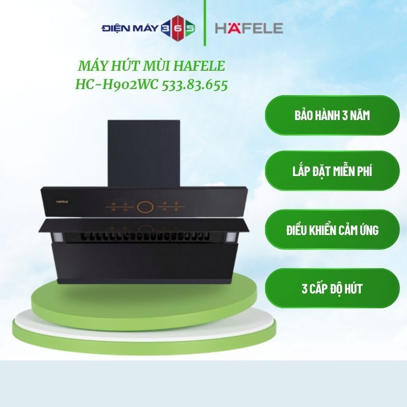 Hafele HC-H902WC 533.83.655 – Máy hút mùi bếp cao cấp, hệ thống hút xả thông gió, lưới lọc đa lớp dễ tháo lắp, chế độ hẹn giờ tắt tiện lợi, kích thước 90cm