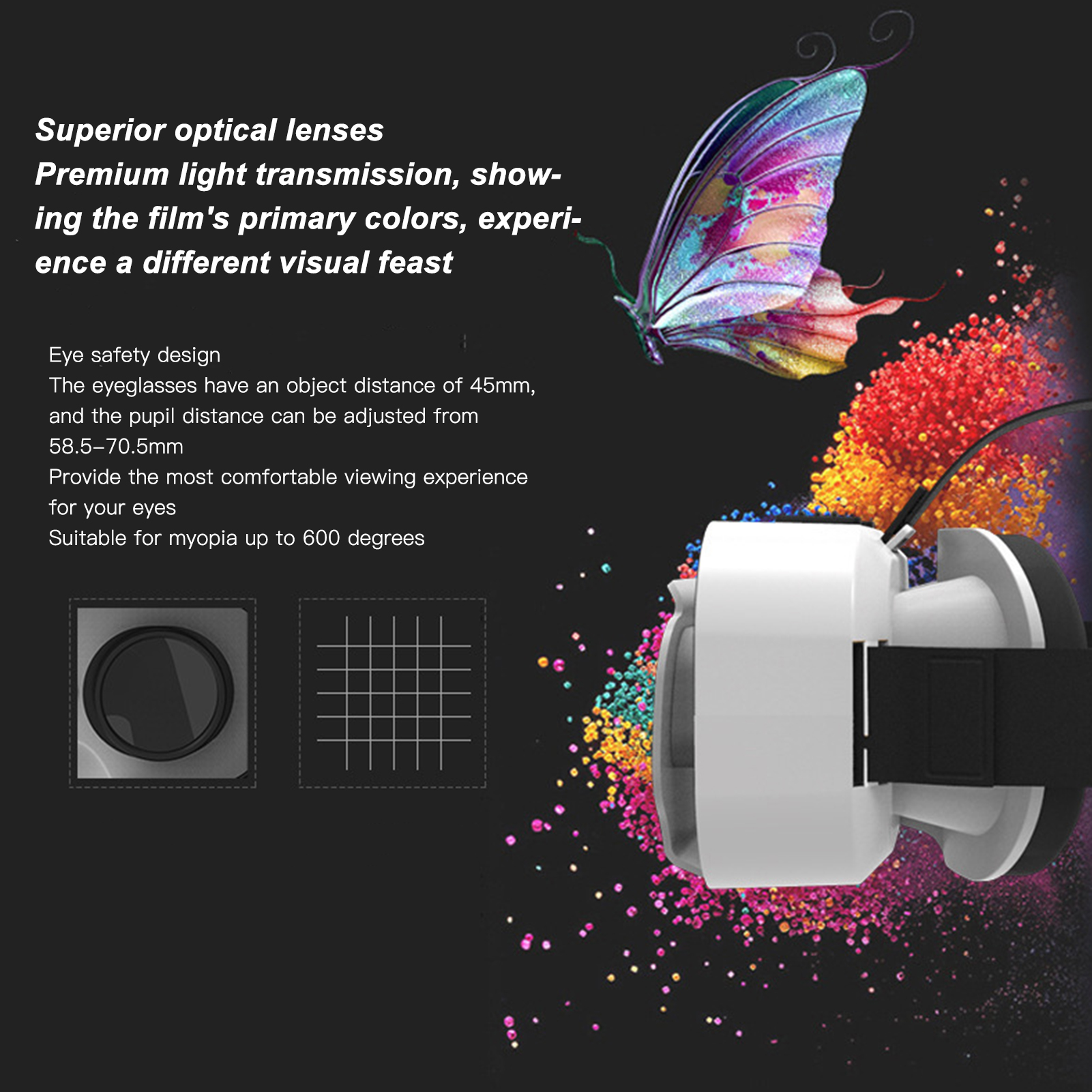 VR 3D Headset VR Goggles Adjustable Pupil Distance HD Optical Lenses for 4.7-6.53 inch Cell Phones - ยี่ห้อ SMATE ราคา 248 บาท*ส่งฟรี