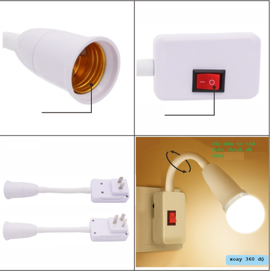 Đui đèn uốn dẻo 360 độ có công tắc fn-8816
