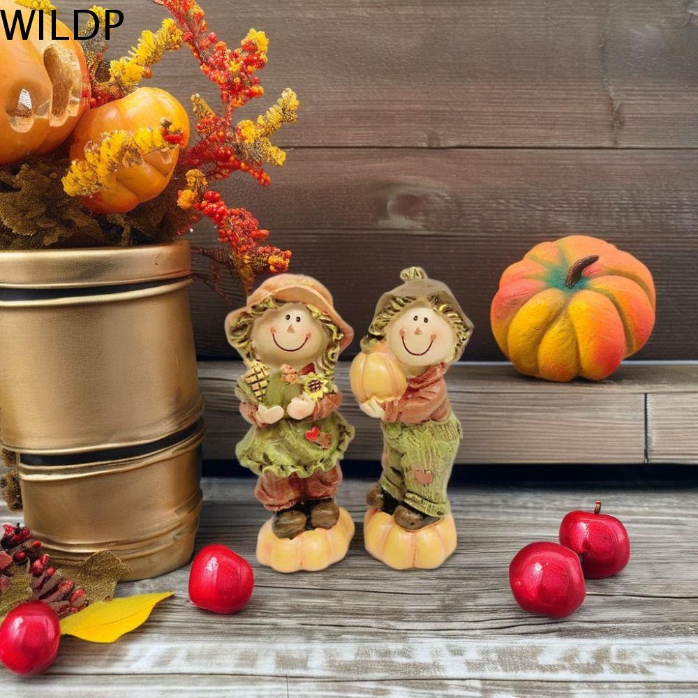WILDP Sáng Tạo Búp bê bù nhìn bí ngô Nhựa Hài Hước Tượng thu nhỏ Đồ thủ công Độc đáo Đồ trang trí búp bê bằng rơm Lễ Tạ ơn