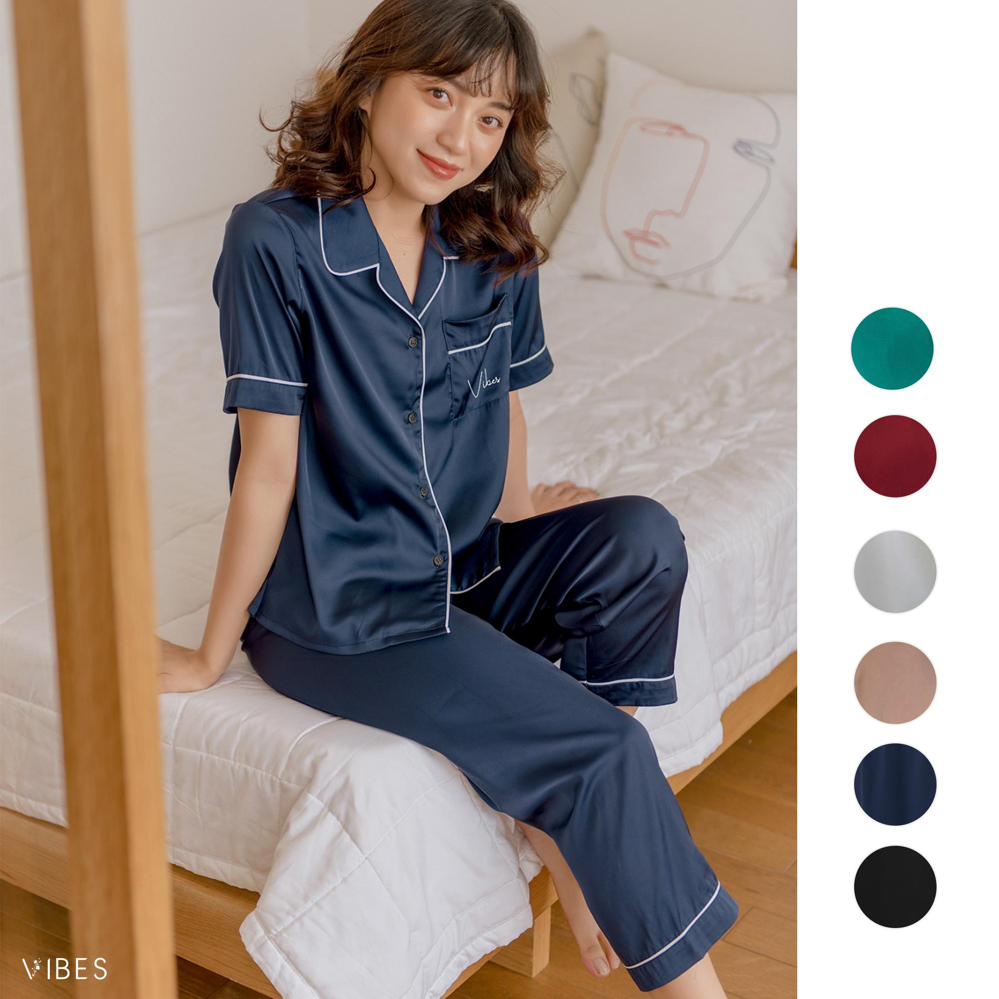 Vibes pijama dài lụa trơn silk long py set