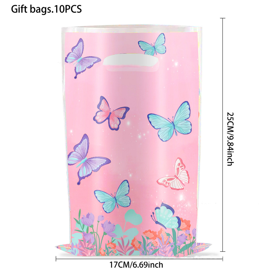 50pcs Pink Butterfly Candy Bag with Handle Loot Bags for Birthday Plastic Gift Packging Girls Birthday Baby Shower Party Supplies