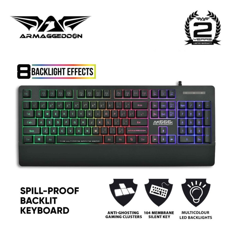 Armaggeddon Kalashnikov AK666x Anti-Ghosting And Spill Proof Backlit Keyboard - 8 Lighting Effect Singapore