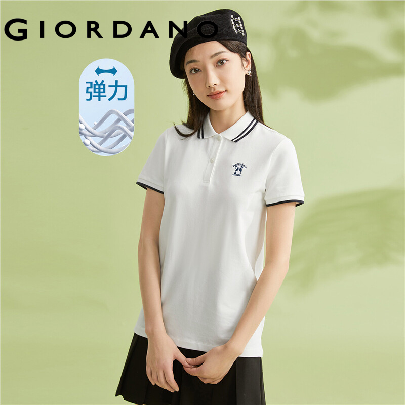 Giordano áo POLO nữ chất liệu Pique co giãn dệt kim thêu hình gấu trúc Free Shipping 13313206