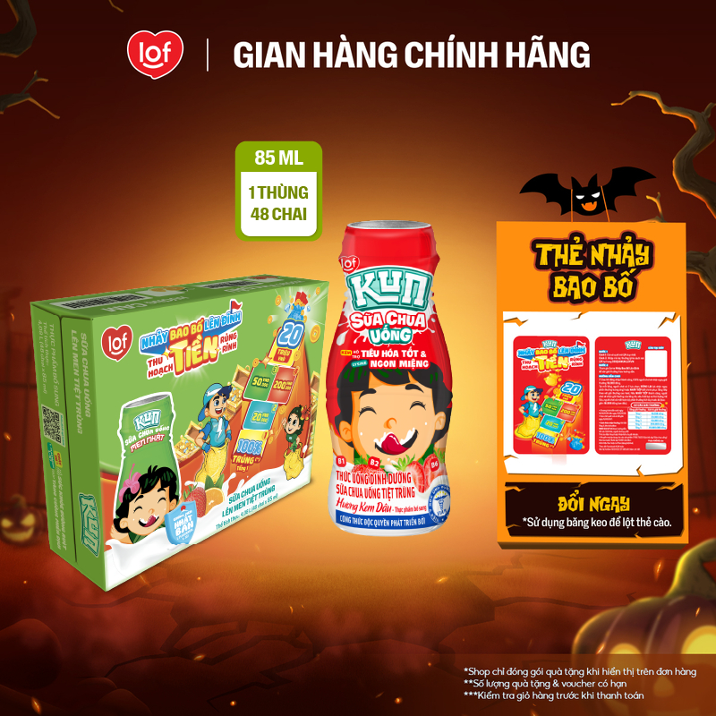 Sữa chua uống KUN vị kem dâu thùng 48 chai x 85ml
