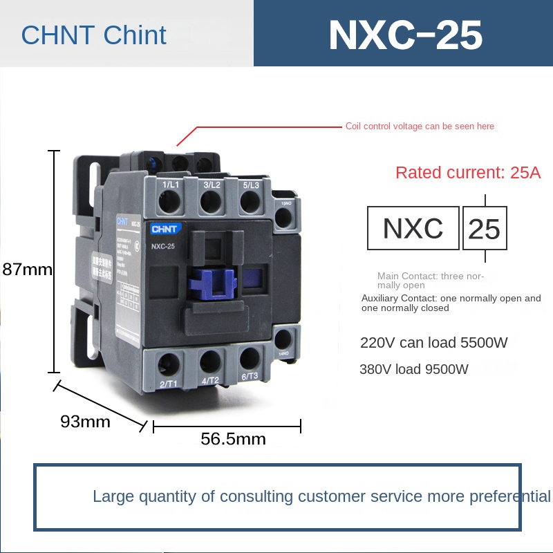 Contactor 24V - NXC-25 25A | Tùy chọn NXC 09/NXC-12/NXC-16/NXC-18/NXC-22/NXC-25/NXC-32 CHINT 220V/380V Thay Thế CJX2 – Điều Khiển Động Cơ Hiệu Quả