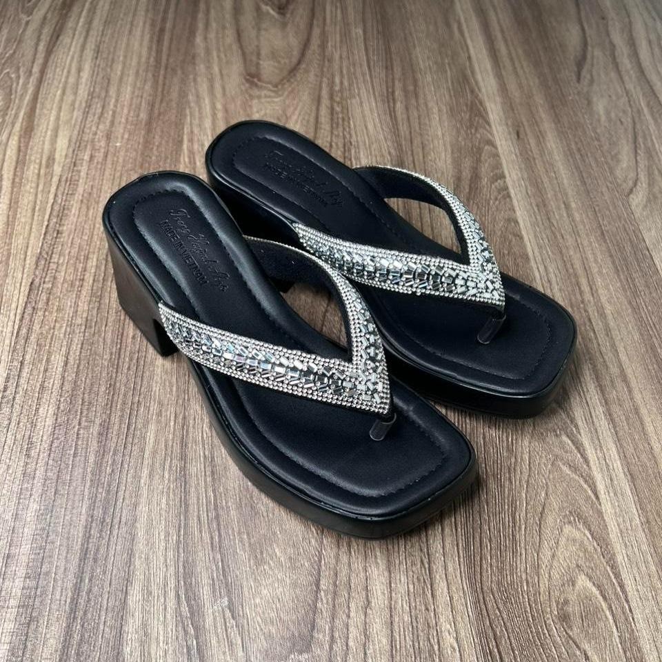 dép nữ đế cao - dép nữ gót cao 6cm - quai kẹp xoàn ( MS  15 ) DéP Shoes GiàY - 2
