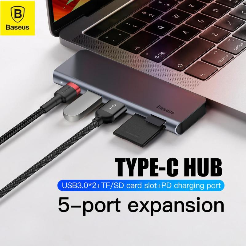 Baseus Harmonica Type C USB Hub 5-In-1 Adapter USB3.0*2+TF+SD MacBook Laptop
