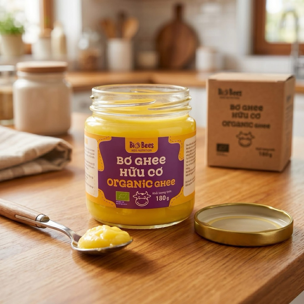 Bơ ghee hữu cơ BioBees 180g - Không chứa chất bảo quản. Hàm lượng lactose và casein rất thấp. - Không chứa chất bảo quản. Hàm lượng lactose và casein rất thấp. Hương vị thơm béo tự nhiên, dễ sử dụng. Điểm bốc khói cao, phù hợp chế biến ở nhiệt độ lớn.