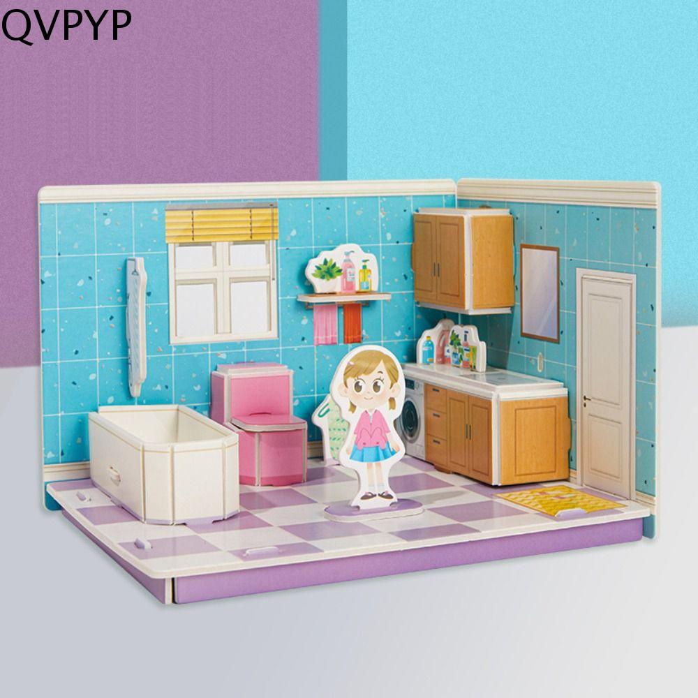 QVPYP Đồ chơi mô hình Đồ chơi ghép hình mô hình phòng 3D Nhà bếp Bìa cứng Bìa cứng phòng 3D Dễ thương Phòng ngủ Đồ chơi thủ công Mô hình phòng Trang trí vui nhộn