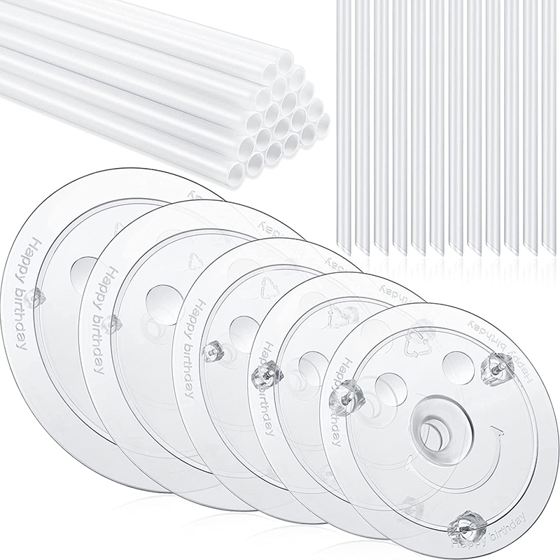 1Set Plastic Cake Dowel Rods Set 5 Cake Separator Plates for 4, 6, 8, 10, 12 Inch Cakes,Clear Cake Stacking Dowels