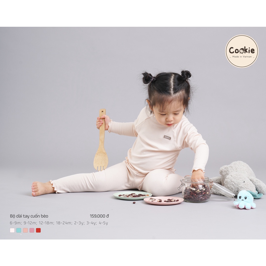 COOKIE - Bộ dài tay cuốn bèo cho bé gái họa tiết trẻ em