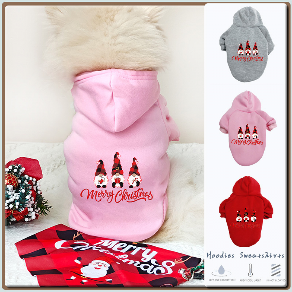 Christmas pattern cat/dog print hooded sweatshirt for cats and dogs warm small and medium dogs tops