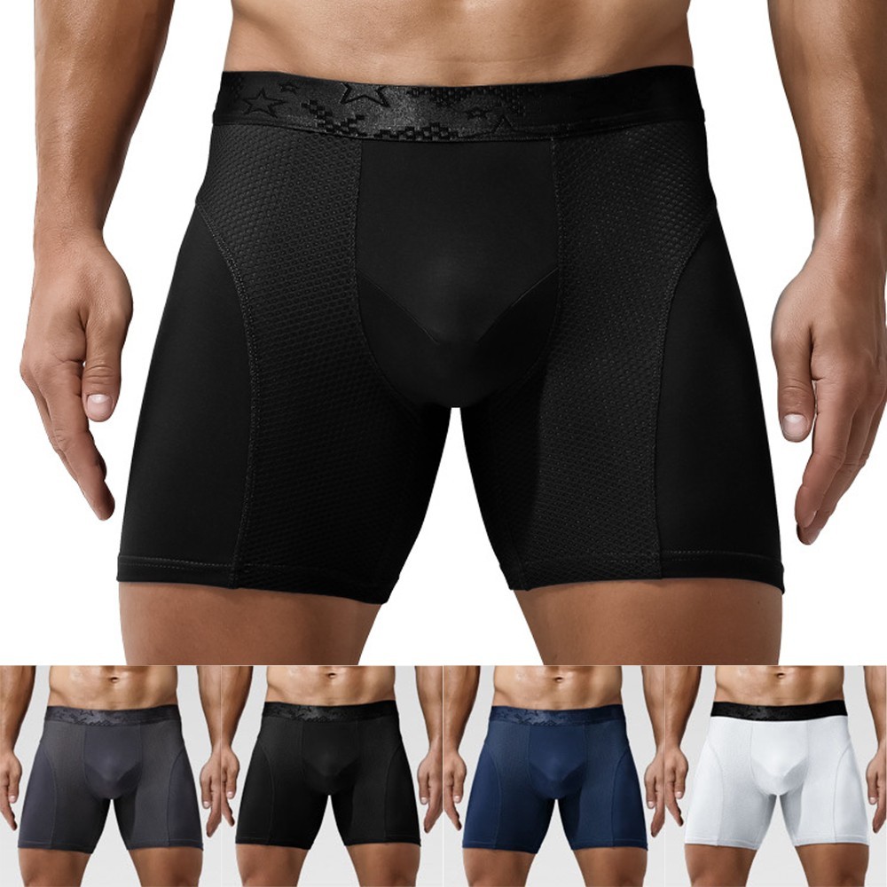 Summer Men Underwear Boxer Briefs Ice Silk Shorts Panties Bulge Pouch  Underpants