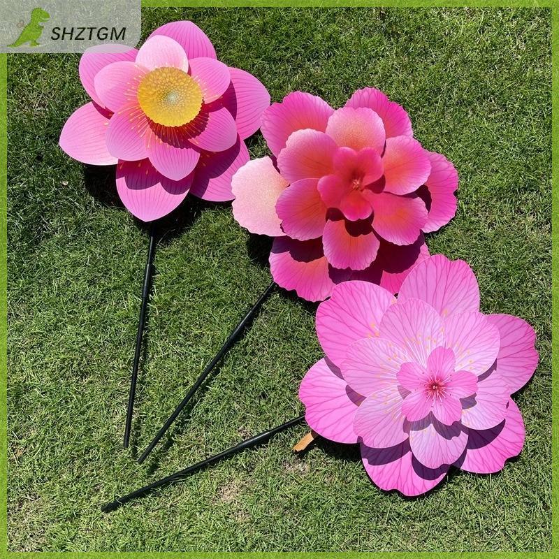 【SHZTGM】 เสากังหันลมรูปดอกซากุระสองชั้น1ชิ้นแบบยืนหมุนได้ดอกไม้ตกแต่งสวน ราคา 58 บาท*ส่งฟรี