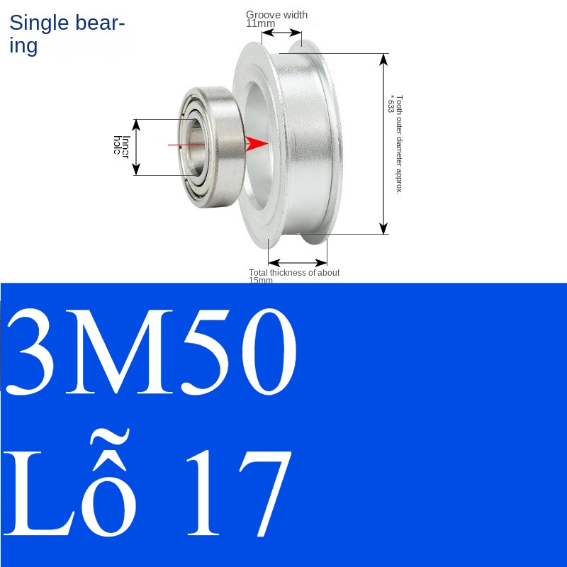 Bánh Răng Đồng Bộ 3M 50 Răng Guangfa - Răng Căng, Rãnh 11/16/21mm, Có Ổ Bi, Lỗ 5-17mm, Nhôm, Hướng Dẫn Công Nghiệp - bóng 11 17