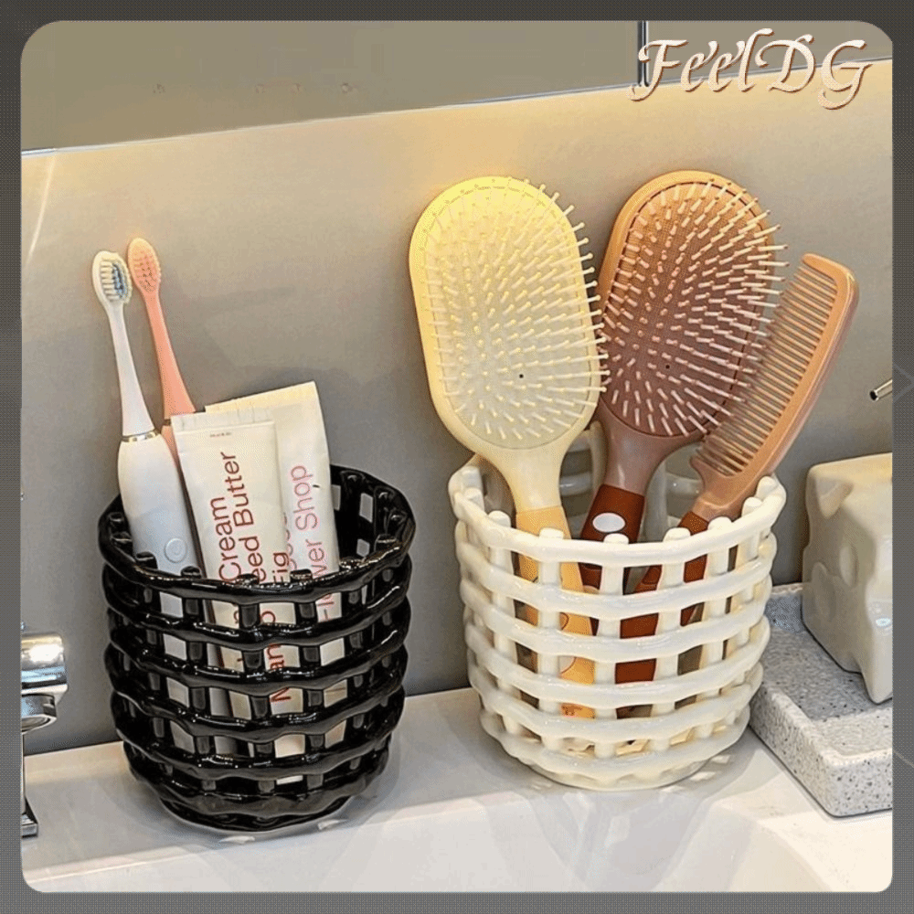 FEELDG Thiết kế dệt Giá đỡ bàn chải đánh răng Kho lưu trữ phòng tắm có lỗ thoát nước Hộp lưu trữ Độc nhất Bền bỉ Giá đỡ bút và cọ