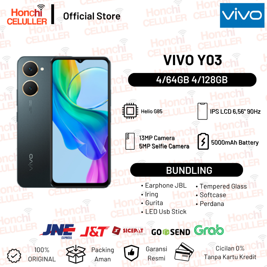 Vivo Y03 4/128GB 4/64GB - IP54 Tahan Air, Layar Sunlight 90Hz, AI Dual Camera Garansi Resmi Vivo Indonesia Giá 1,299,000 Đồng*Miễn phí vận chuyển