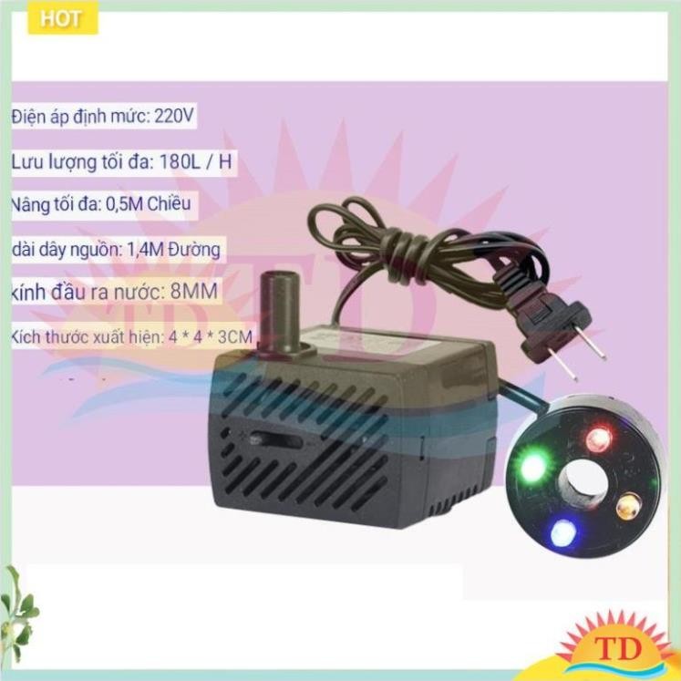 Máy bơm chìm 3w kèm 4 bóng led nhiều màu cho thác nước mini, bể cảnh, tiểu cảnh