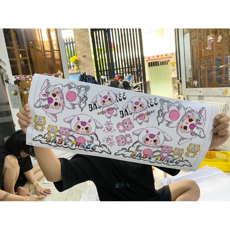 Full bộ tem sticker baby three, thỏ dán xe điện , xe máy dễ thương