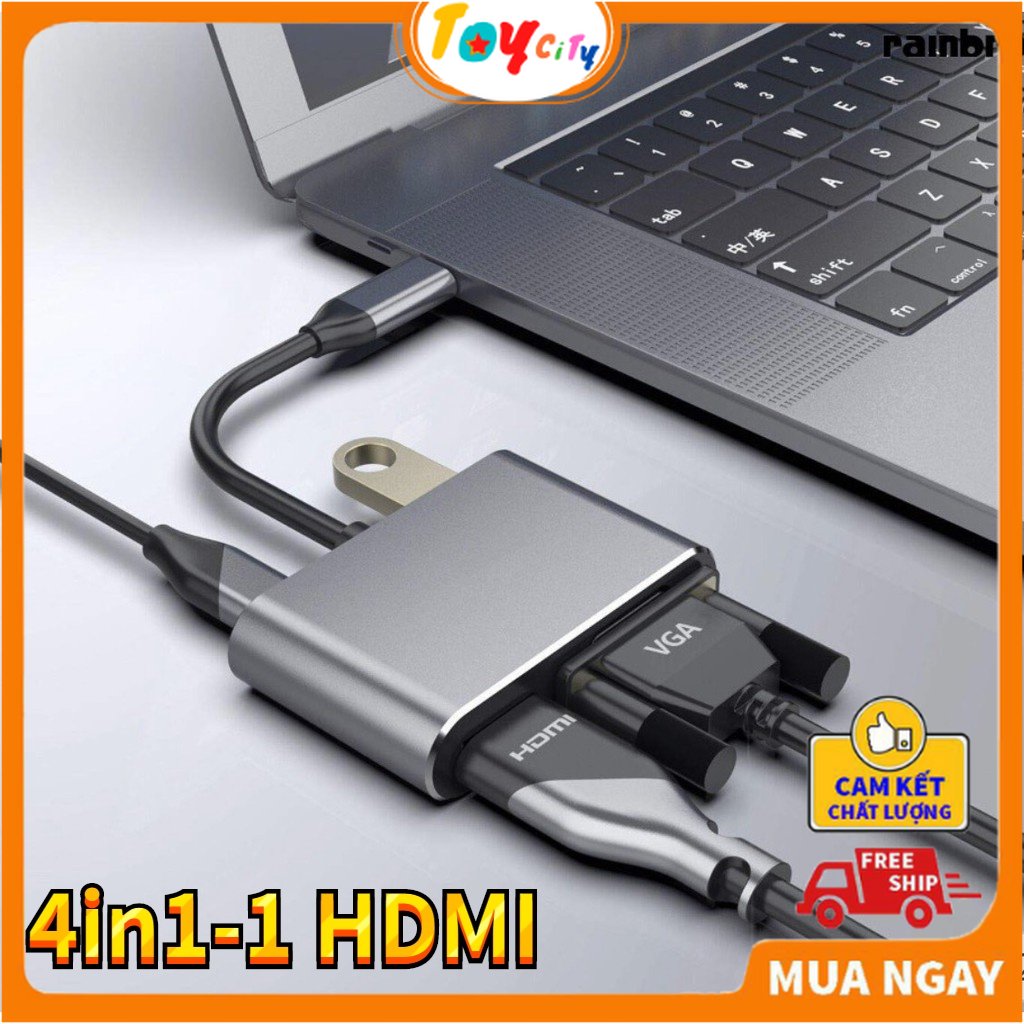 Bộ chuyển đổi usb type c 4 in 1 - cáp chuyển type c 4 trong 1 sang hdmi / vga / usb / usb-c 4k - toycity