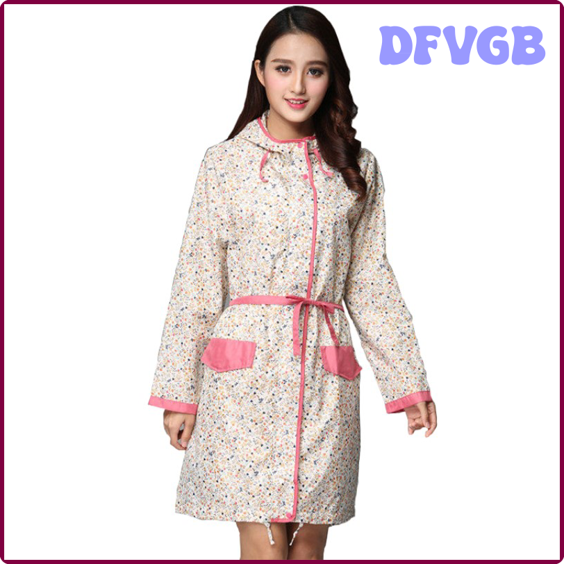BNHJI FreeSmily fashion adult female Japanese Korean style cute windbreaker raincoat white small floral red edge ultra thin belt MKLOP