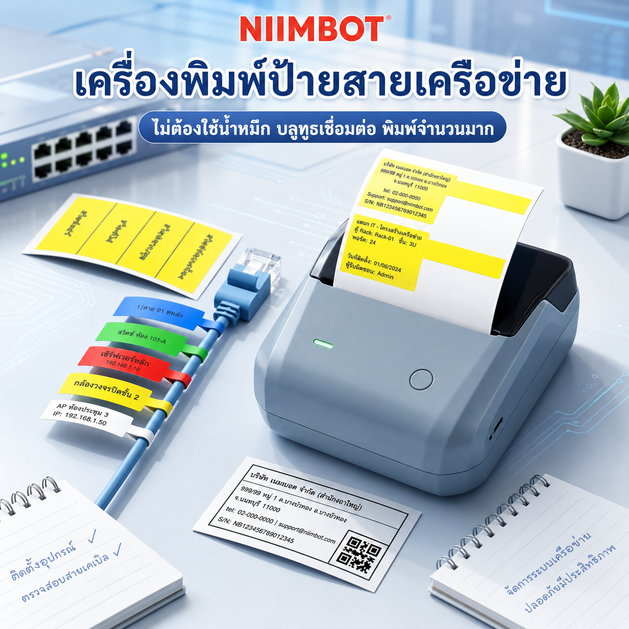 NIIMBOT B31 เครื่องพิมพ์ฉลากอุตสาหกรรม Bluetooth ขนาด 20-75 มม. สำหรับสายไฟ อุปกรณ์ ฉลากสายเคเบิล Cable Label บาร์โค้ด และสติกเกอร์กันน้ำ ราคา 2,721 บาท*ส่งฟรี