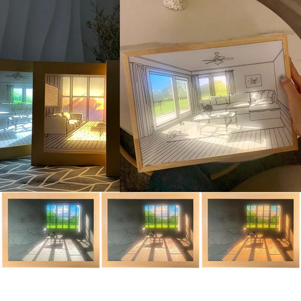 INS LED Decorative Light Painting Bedse Picture Anime Style Creative Modern Simulate Sunshine Drawing Night Light Gift