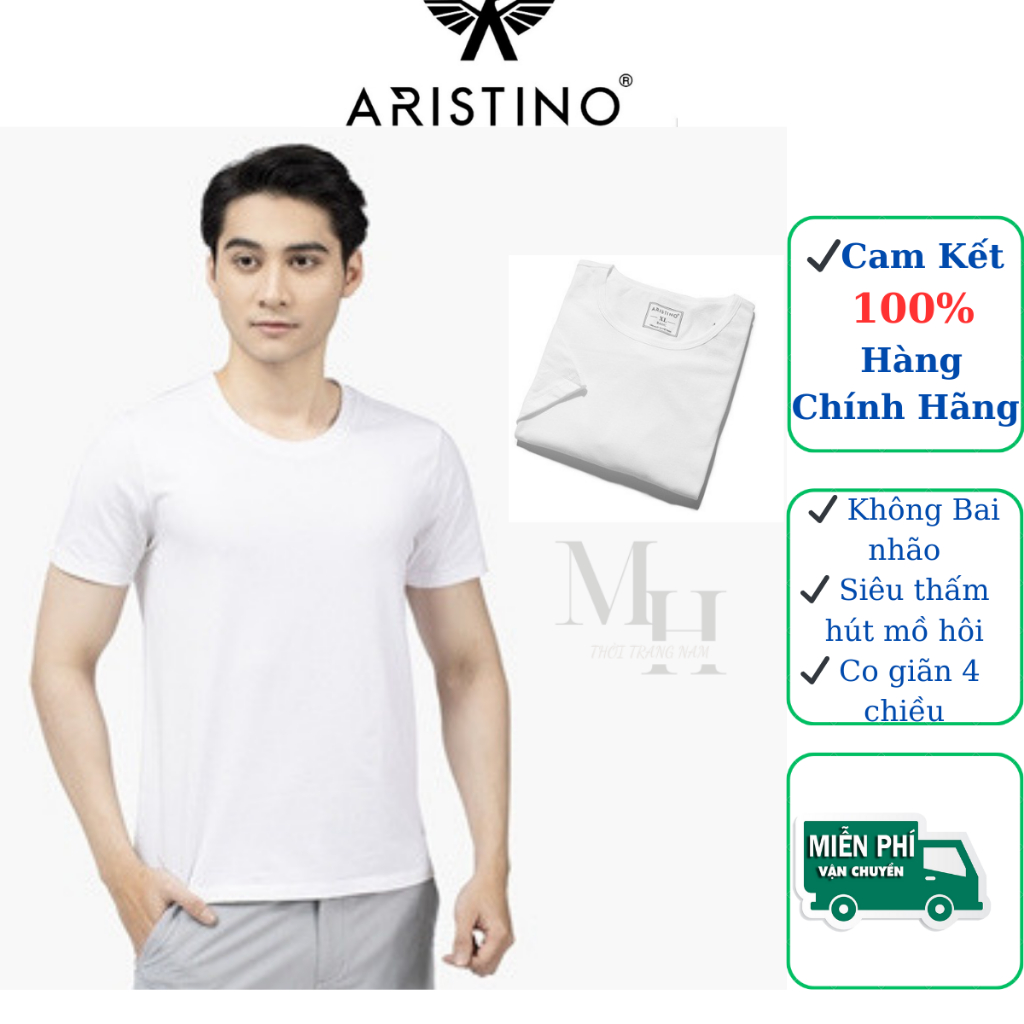 Áo Thun Aristino Trắng Trơn Cổ Tròn Ngắn Tay 100% Cotton Cao Cấp Thấm Hút Mồ Hôi Thoáng Mát Mềm Mịn Không Bai Nhão