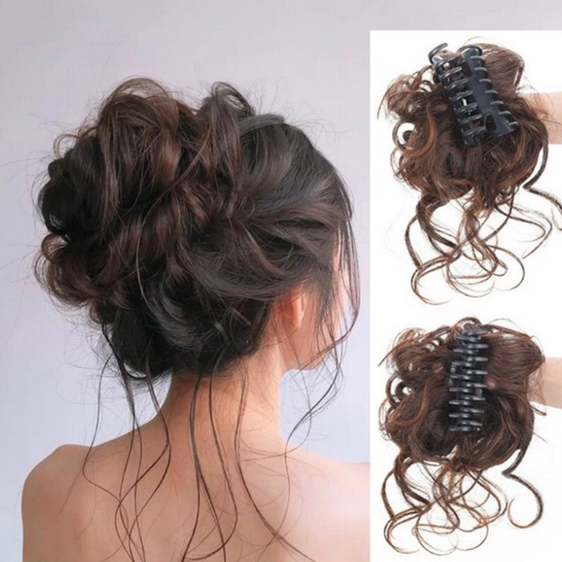 CharmClinic Tổng hợp tóc Bun chignon lộn xộn xoăn gripping clip kẹp tóc đàn hồi scrunchy Tóc Giả mảnh cho phụ nữ kẹp tóc