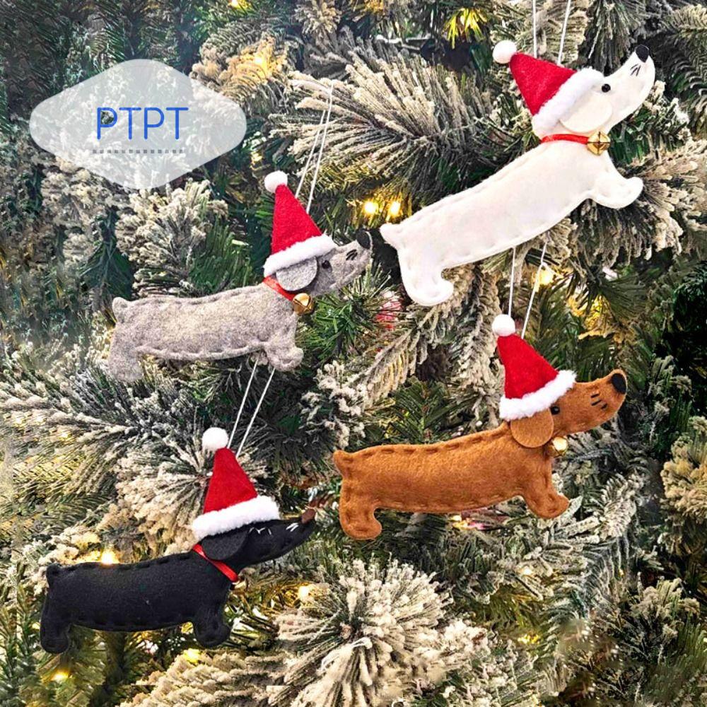 PTPT 3Pcs Dễ thương dây chuyền chó Dachshund giáng sinh Hoạt hình Mini Đồ trang trí bằng vải giáng sinh Quà Tặng ngày lễ Thủ công Đồ chơi búp bê giáng sinh Giáng sinh